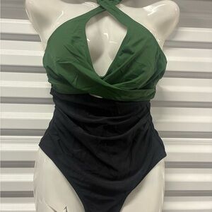 Green and Black Halter Swimsuit